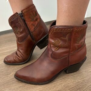 Code West Mexican Western Boho Floral Embroidered Leather Ankle Boots